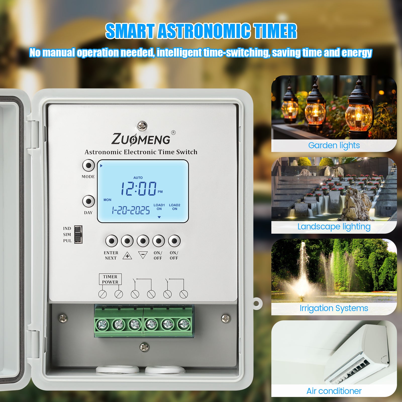 2-Circuit 30Amp Astronomic Electronic Time Switch, Automated Weekly Scheduling, to-The-Minute Programming, Built-in Rechargeable Lithium Battery, IP65 Waterproof, Supports 120-277 VAC