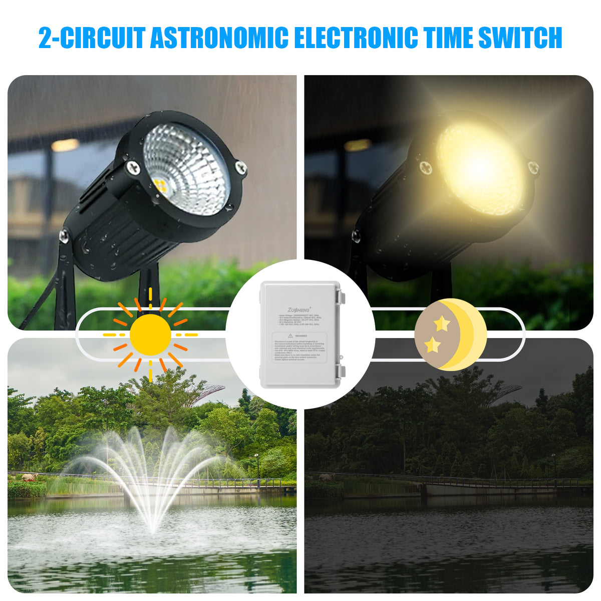 2-Circuit 30Amp Astronomic Electronic Time Switch, Automated Weekly Scheduling, to-The-Minute Programming, Built-in Rechargeable Lithium Battery, IP65 Waterproof, Supports 120-277 VAC