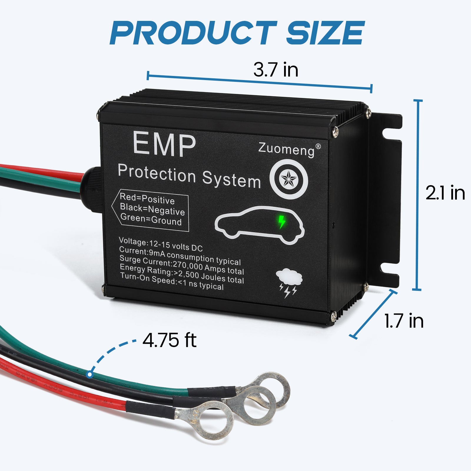 Vehicle EMP Protection, 12 Volt DC for Cars and Trucks, Lightning, Solar Flare, Surge, CME Protection,  270,000 A