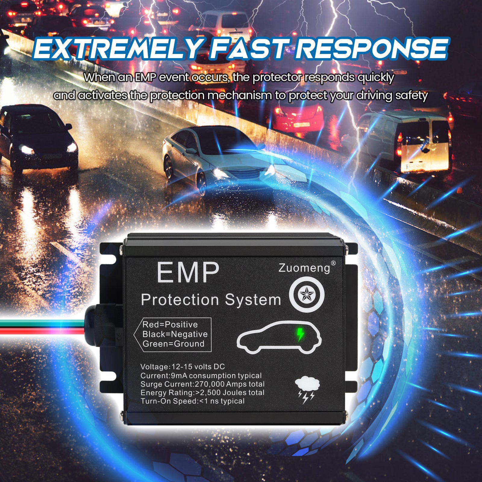 Vehicle EMP Protection, 12 Volt DC for Cars and Trucks, Lightning, Solar Flare, Surge, CME Protection,  270,000 A