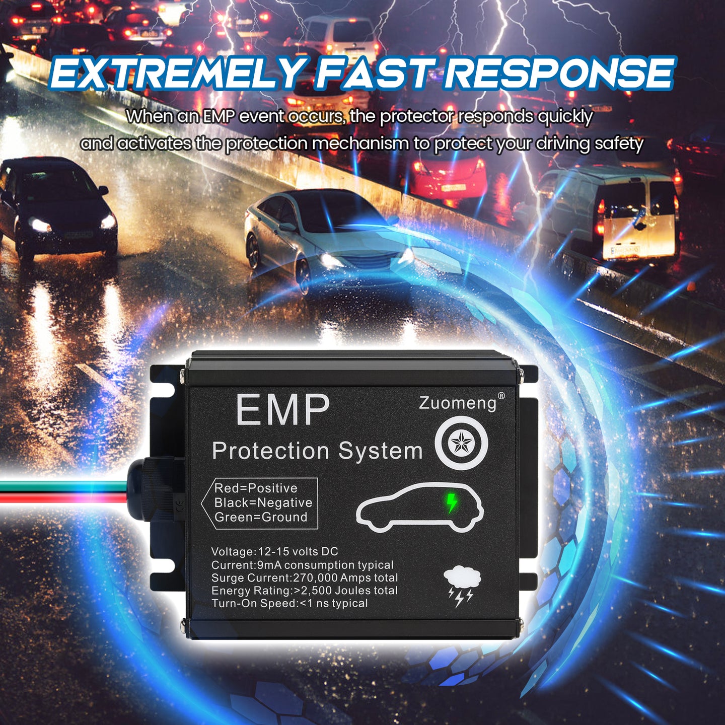 Vehicle EMP Protection, 12 Volt DC for Cars and Trucks, Lightning, Solar Flare, Surge, CME Protection,  270,000 A