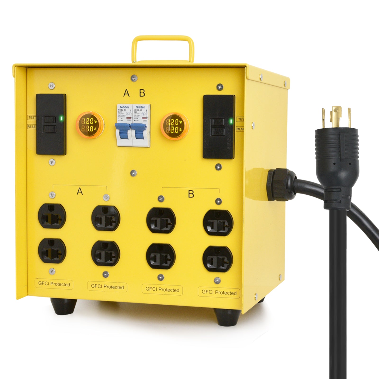 30-Amp Portable Power Center, Split 240VAC Input into 2 Separate 120VAC Output, A&B Zone Independent Control with 2 Mini Voltmeter and Ammeter