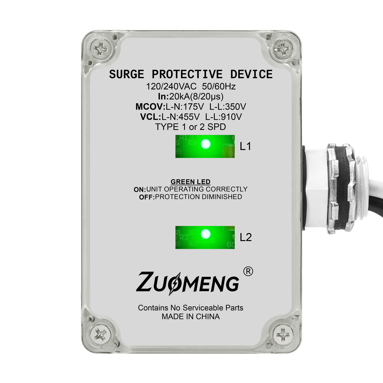 HVAC Surge Protector, Zuomeng 120/240VAC Universal Air Conditioner Surge Protective Device with 20kA Surge Absorption, Dual LED Indicators, 3 Type of Protection to Protect HVAC Systems