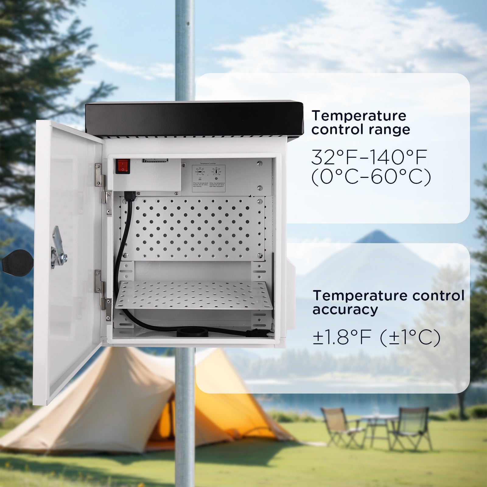 Outdoor Electrical Enclosure with Thermostat, 100W Heater & 12W Fan, IP65 Waterproof Galvanized Steel Cabinet, 32–140°F Temp Control, for Telecom, Power & Battery Systems (15.9"×13.4"×9.6")