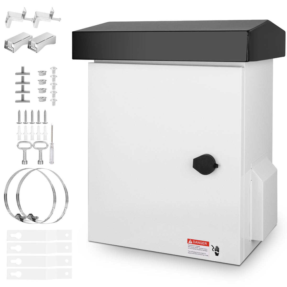 Outdoor Electrical Enclosure with Thermostat, 100W Heater & 12W Fan, IP65 Waterproof Galvanized Steel Cabinet, 32–140°F Temp Control, for Telecom, Power & Battery Systems (15.9"×13.4"×9.6")