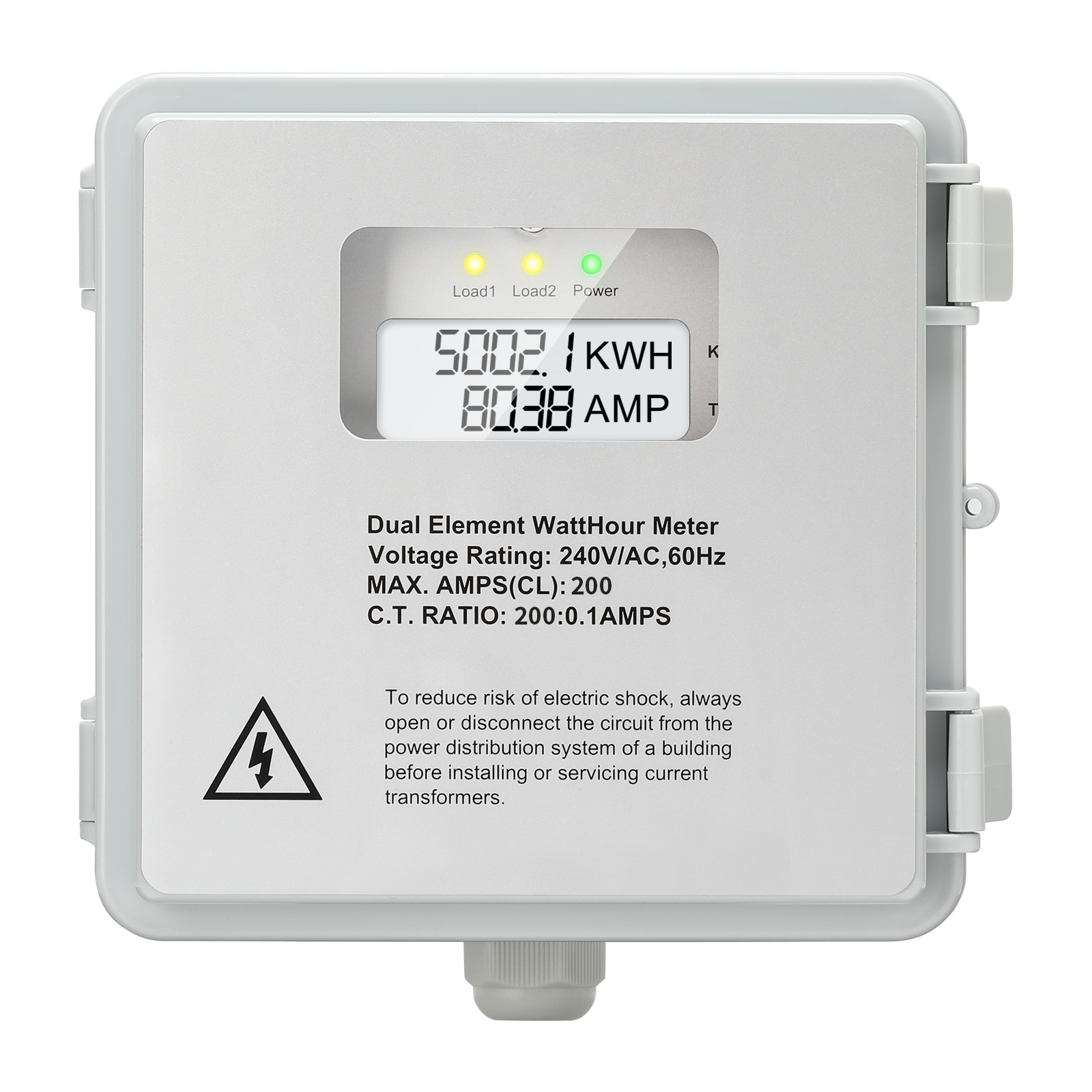 Outdoor Surface Mount Mechanical Counter, Zuomeng 120/240V 2P3W 200A Mini Power Meter Kit with IP65 Waterproof Enclosure, Includes 2 Solid Core CTs, Precision Dual-Circuit PWH Measurement