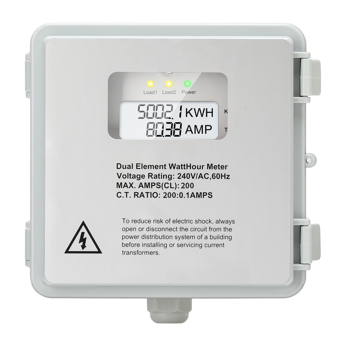 Outdoor Surface Mount Mechanical Counter, Zuomeng 120/240V 2P3W 200A Mini Power Meter Kit with IP65 Waterproof Enclosure, Includes 2 Solid Core CTs, Precision Dual-Circuit PWH Measurement