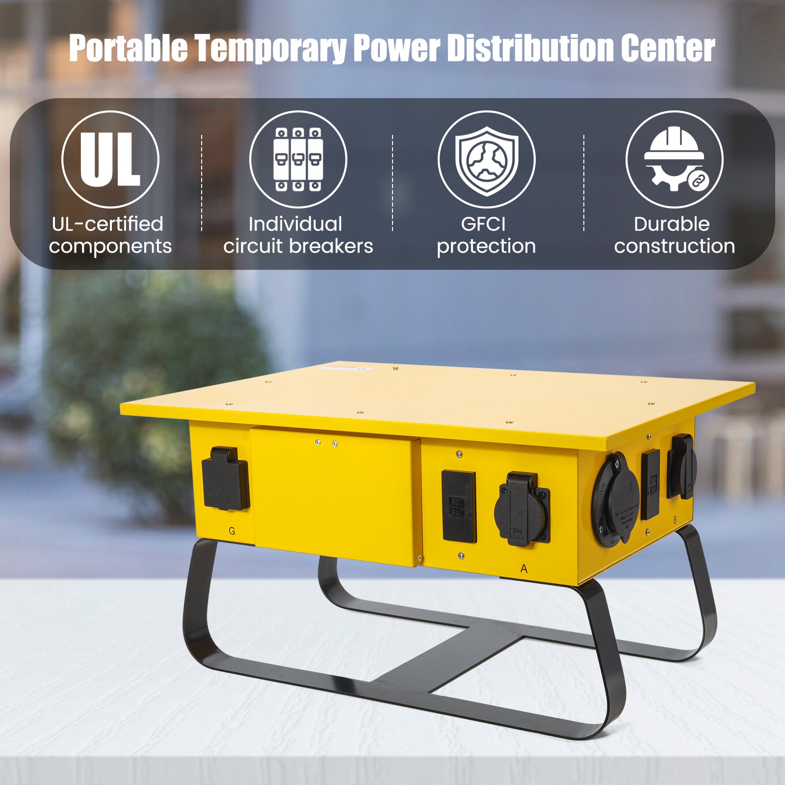 Power Distribution Box, Temporary Power Distribution Center, 50A California Standard Twist-to-Lock, UL Certified Components, Ideal for Temporary Power Needs