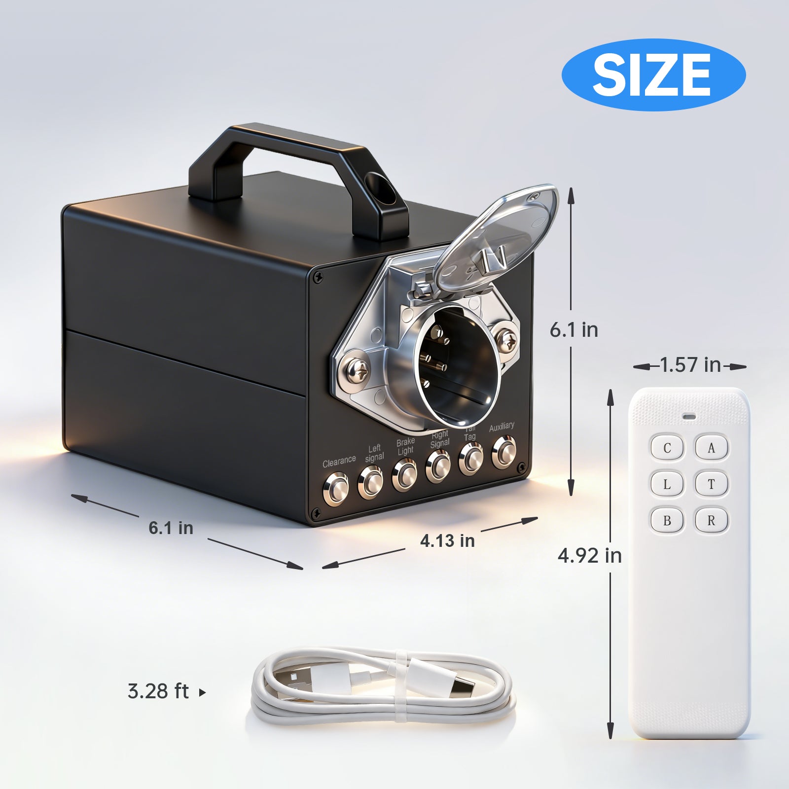 Professional Trailer Light Tester, Wireless Remote One-Person Operation, Built-in 12V 10Ah Rechargeable Battery, IP68 Waterproof All-Metal Housing, Compatible with 7-Way Round Pin Connector