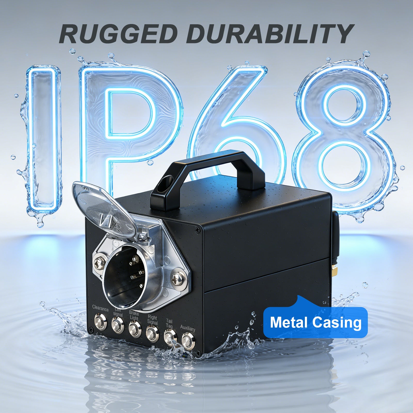 Professional Trailer Light Tester, Wireless Remote One-Person Operation, Built-in 12V 10Ah Rechargeable Battery, IP68 Waterproof All-Metal Housing, Compatible with 7-Way Round Pin Connector