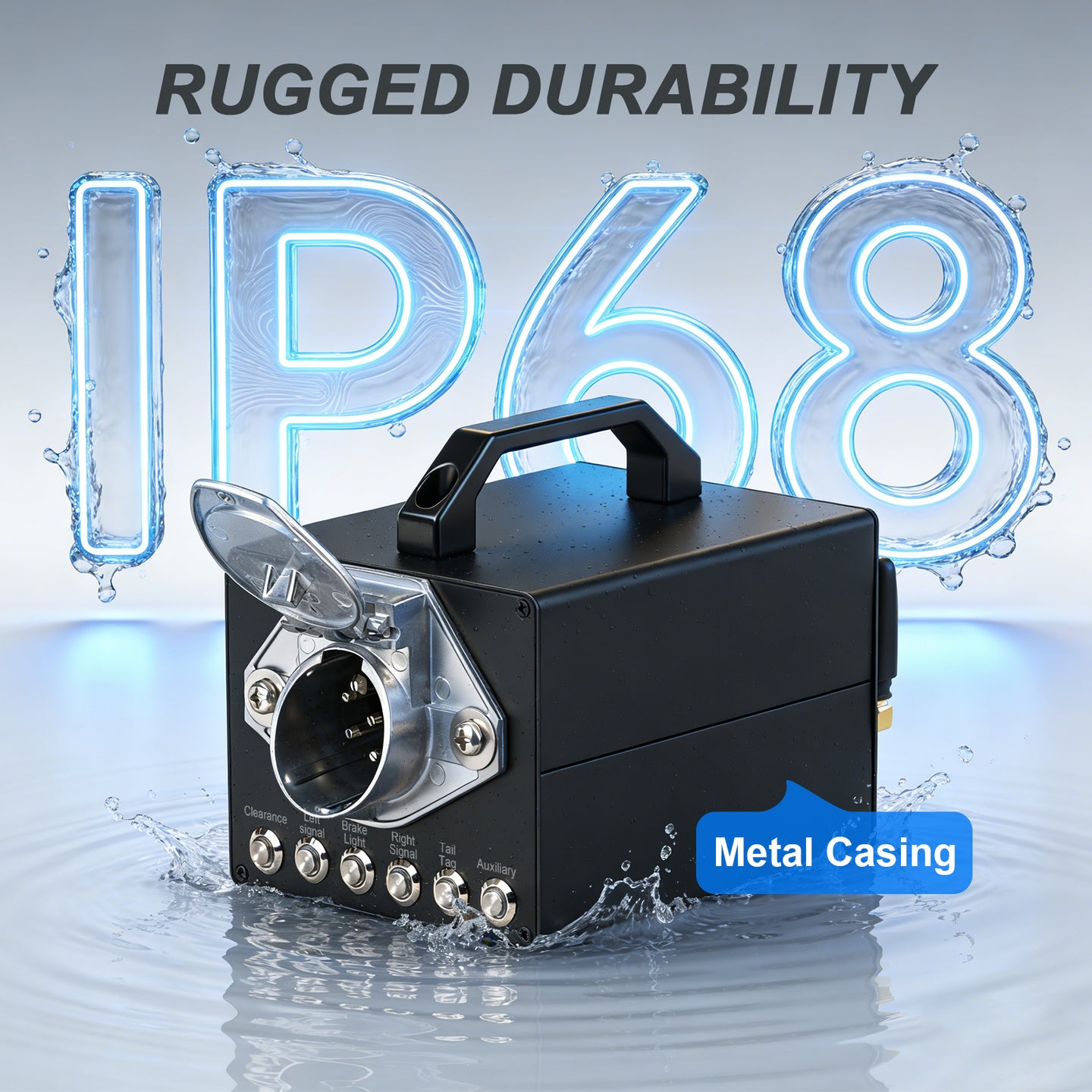 Professional Trailer Light Tester, Wireless Remote One-Person Operation, Built-in 12V 10Ah Rechargeable Battery, IP68 Waterproof All-Metal Housing, Compatible with 7-Way Round Pin Connector