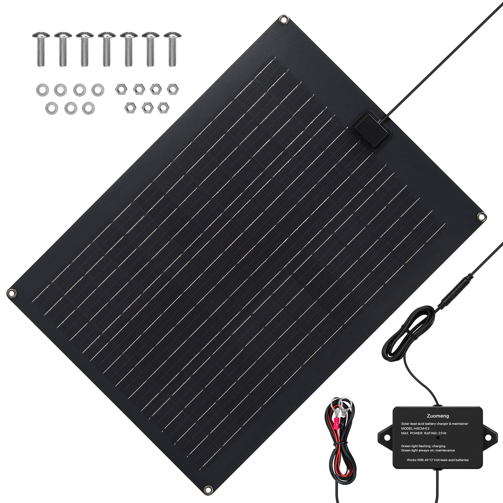 Solar Battery Charger Maintainer, Zuomeng 20W Solar Panel Kit for Dump Trailer Built-in Maintenance Pulse & Intelligent MPPT Charge Controller