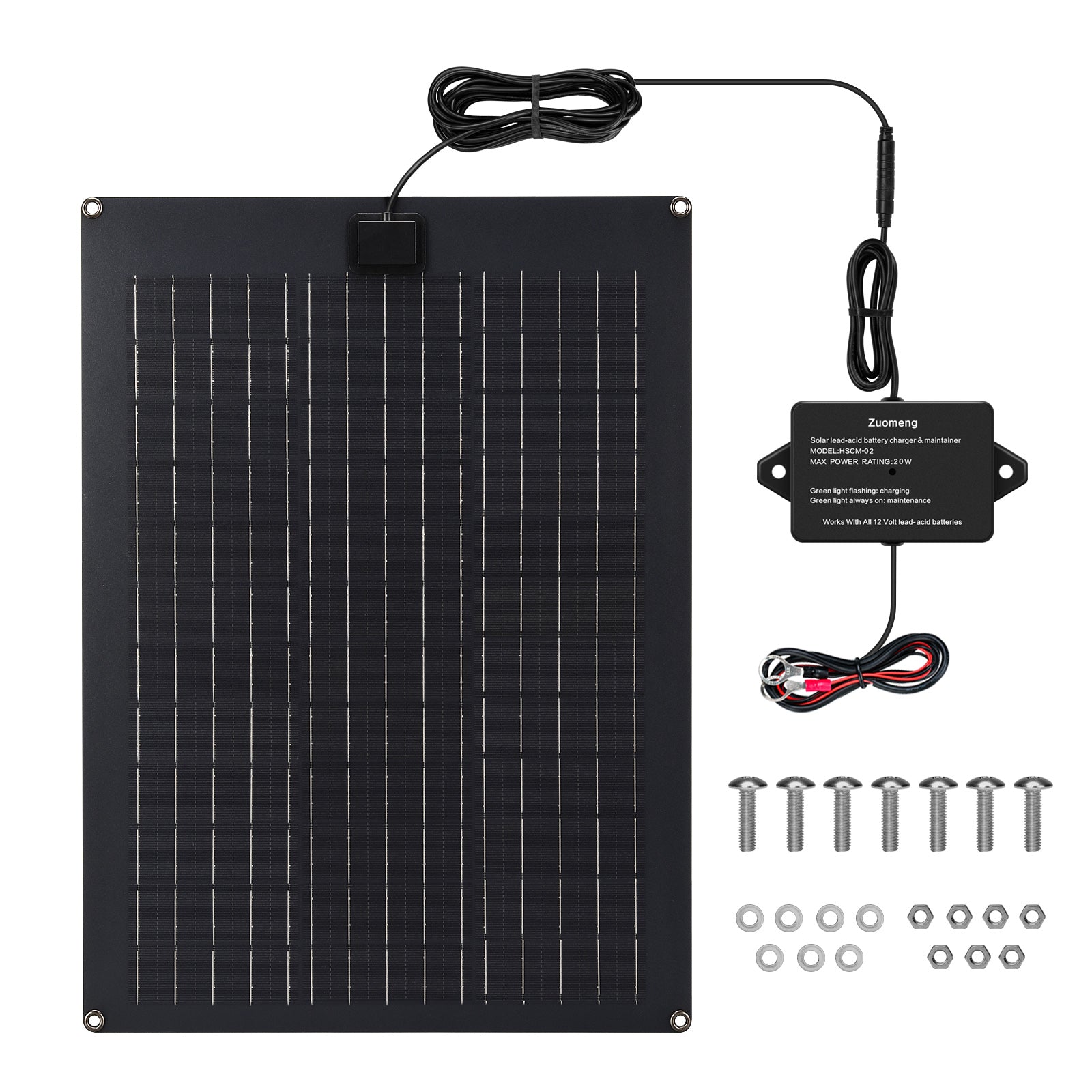 Solar Battery Charger Maintainer, Zuomeng 20W Solar Panel Kit for Dump Trailer Built-in Maintenance Pulse & Intelligent MPPT Charge Controller