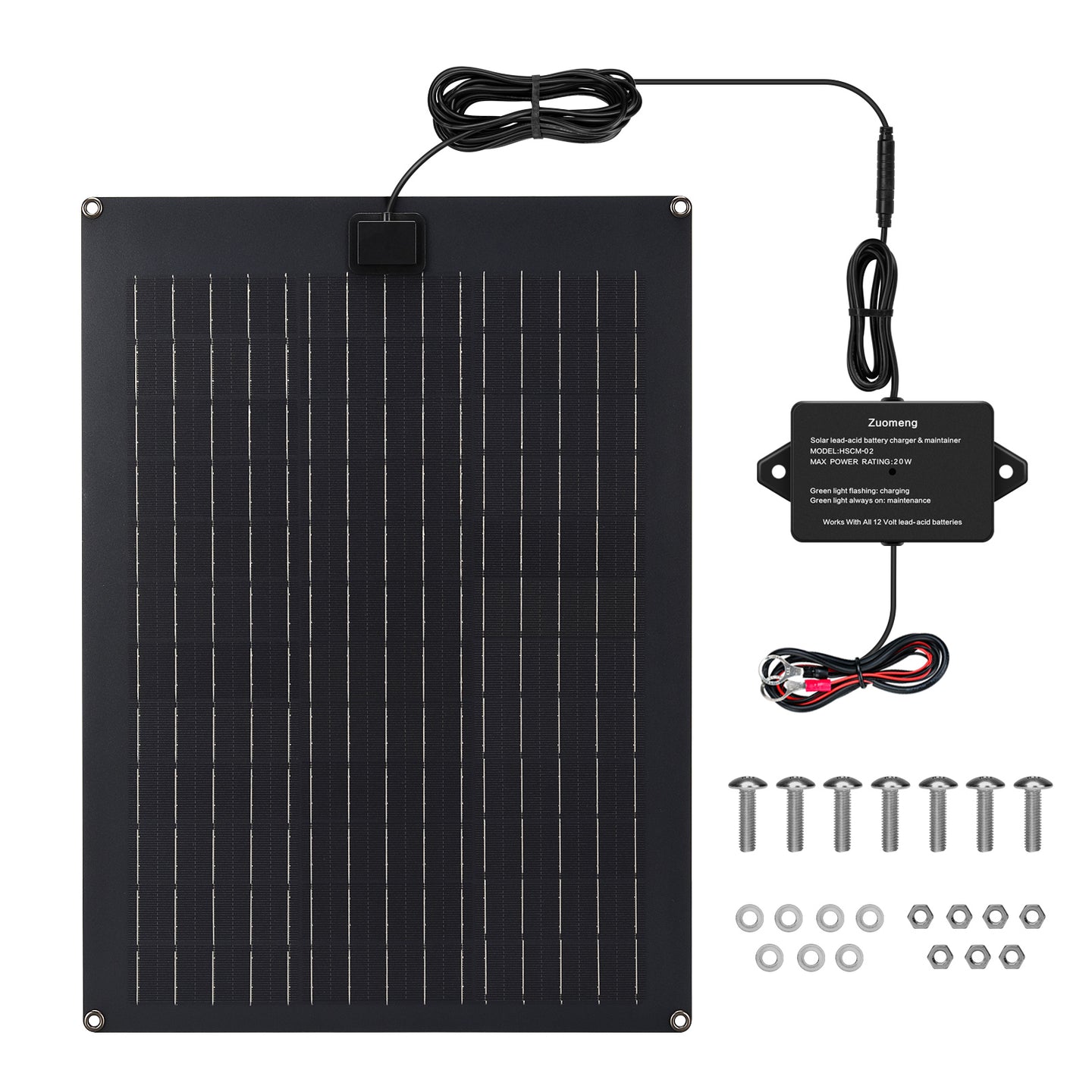 Solar Battery Charger Maintainer, Zuomeng 20W Solar Panel Kit for Dump Trailer Built-in Maintenance Pulse & Intelligent MPPT Charge Controller