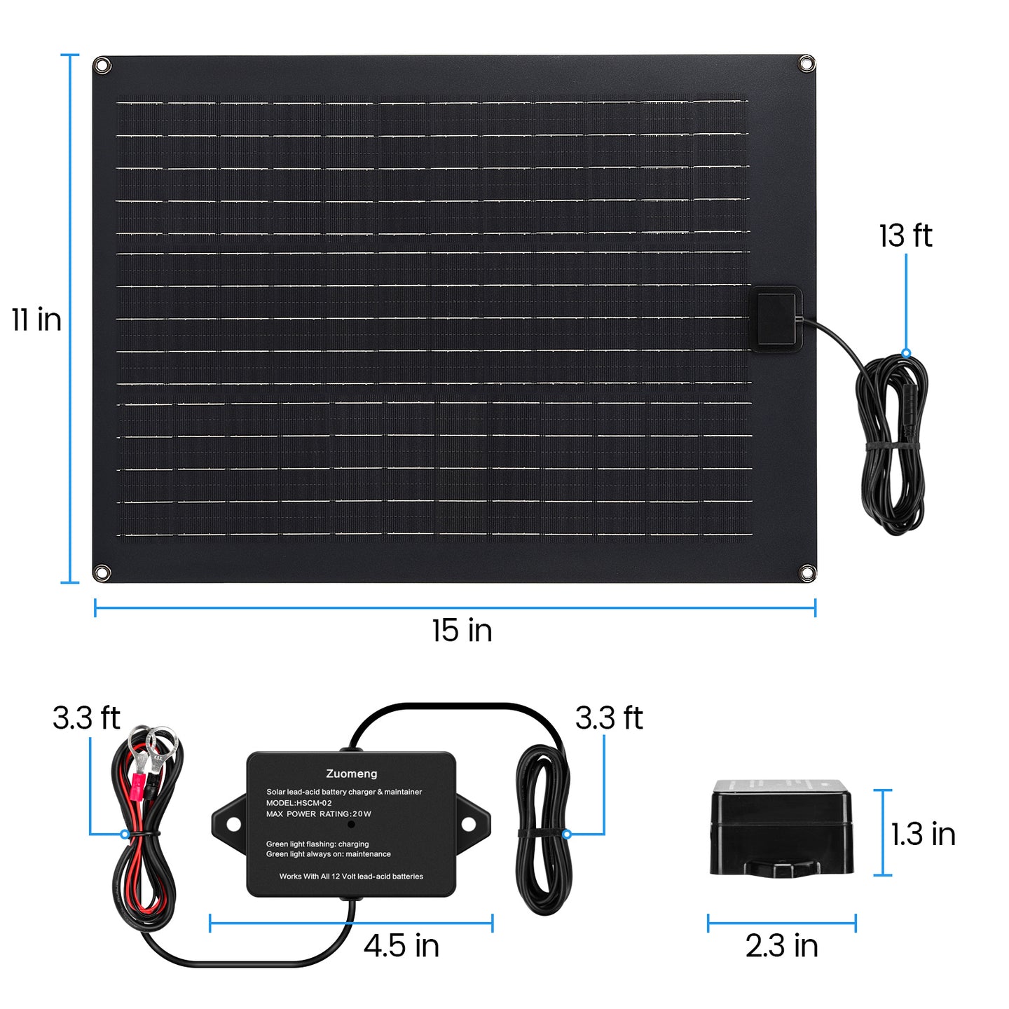 Solar Battery Charger Maintainer, Zuomeng 20W Solar Panel Kit for Dump Trailer Built-in Maintenance Pulse & Intelligent MPPT Charge Controller