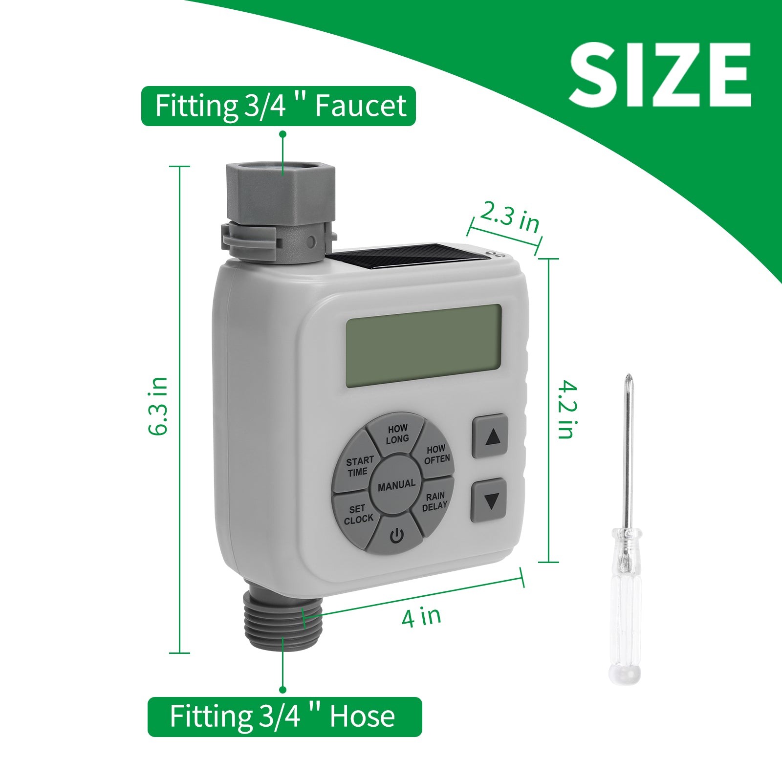 Sprinkler Timer, Programmable Irrigation Water Timer for Garden Hose, Solar/Battery Dual Power & Professional Leak-Proof Design, Rain Delay/Auto/Manual Watering System, Gray