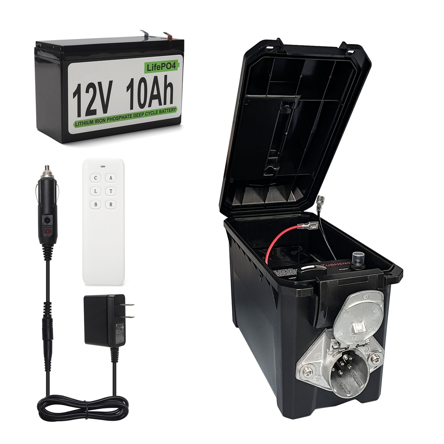 Trailer Light Tester Box with 12V 10Ah Battery and IP68 Waterproof Carrying Case, Wireless Remote Control Operation (7-Way Round Pin Compatibility)