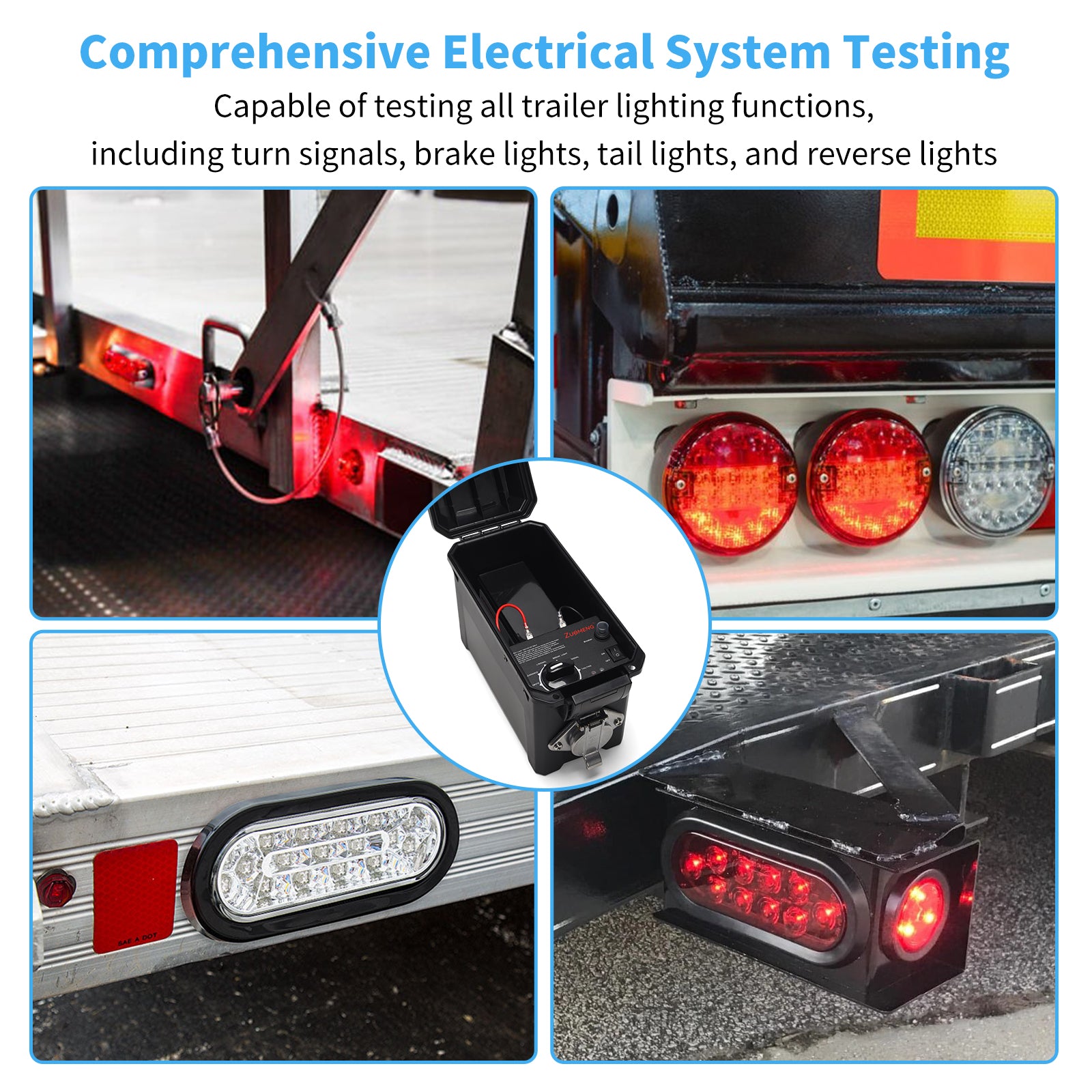Trailer Light Tester Box with 12V 10Ah Battery and IP68 Waterproof Carrying Case, Wireless Remote Control Operation (7-Way Round Pin Compatibility)