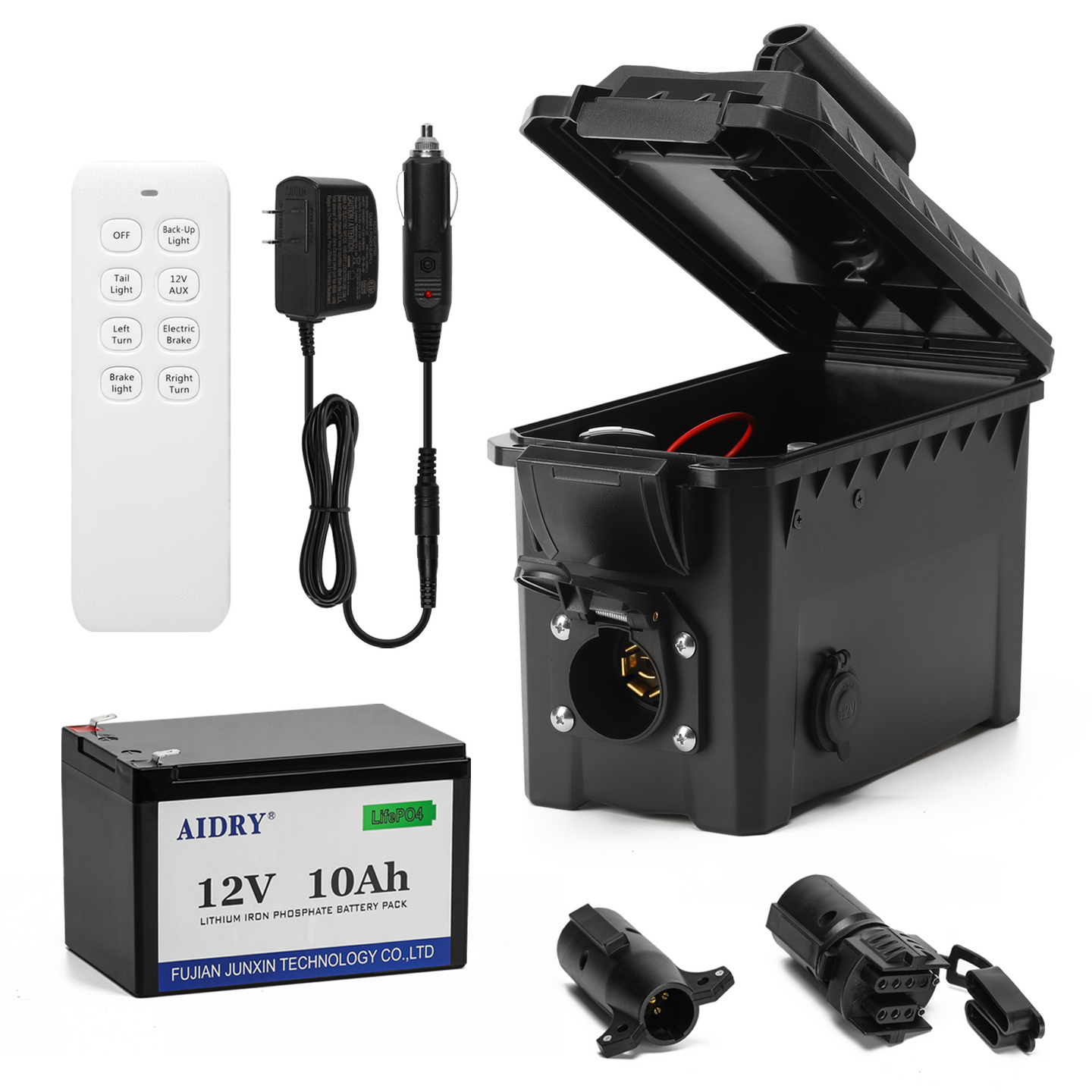 Trailer Light & Electric Brake Tester with 12V 10Ah Battery, Tests 7-Spade, 6-Round and 4/5-Flat Pin Type Trailer Harnesses, Upgrade Wireless Remote Control, IP68 Waterproof Case