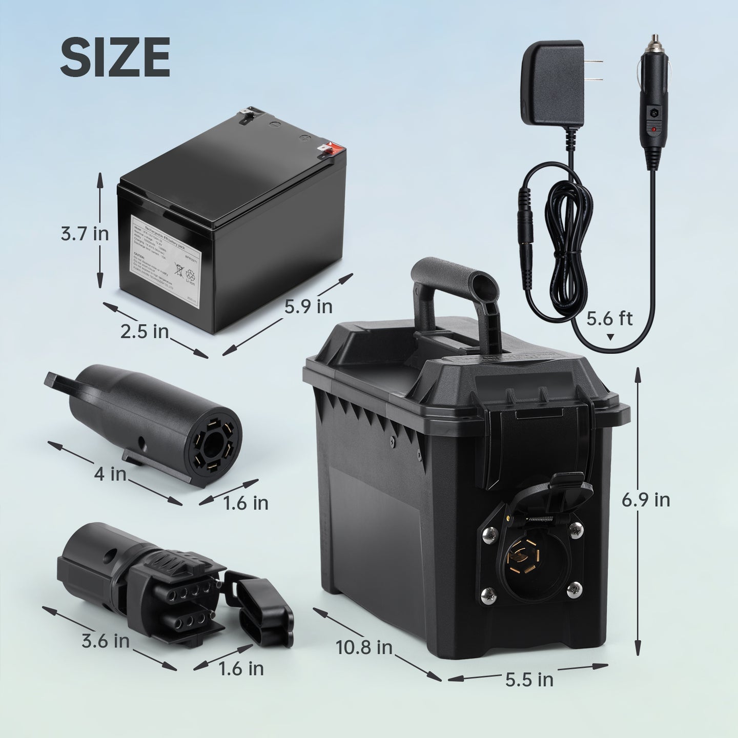 Trailer Light & Electric Brake Tester with 12V 10Ah Battery, Tests 7-Spade, 6-Round and 45-Flat Pin Type Trailer Harnesses, Bluetooth App Connection Remote Operation, IP68 Waterproof Case