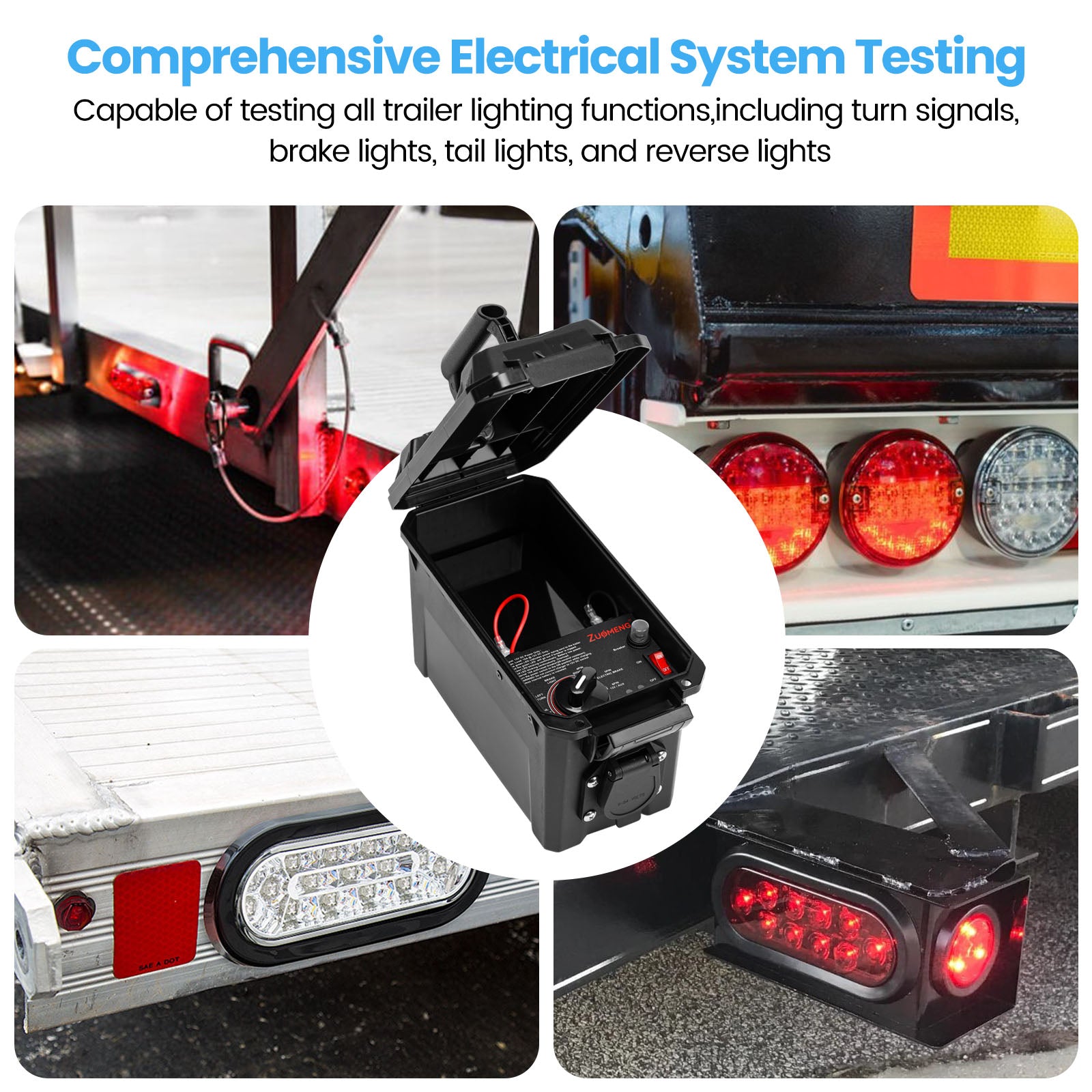 Trailer Light & Electric Brake Tester with 12V 10Ah Battery, Tests 7-Spade, 6-Round and 4/5-Flat Pin Type Trailer Harnesses, Upgrade Wireless Remote Control, IP68 Waterproof Case