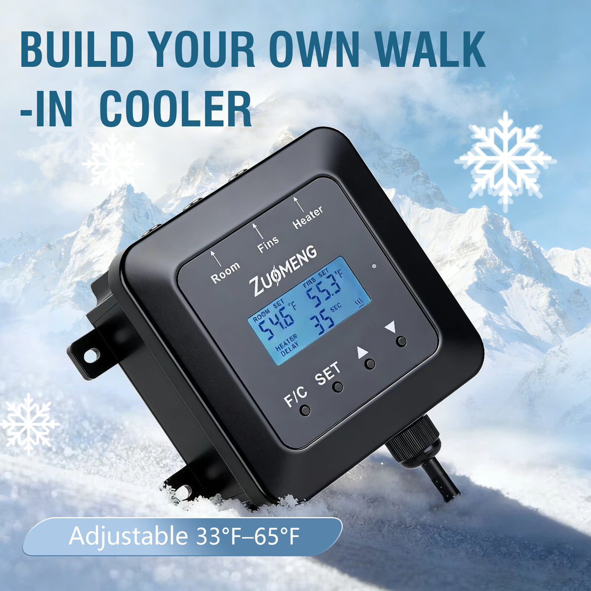 Walk-in Cooler Controller for Window AC Unit, Adjustable 33°F–65°F Temperature Control for Meat, Produce, Flowers and Beverages Storage