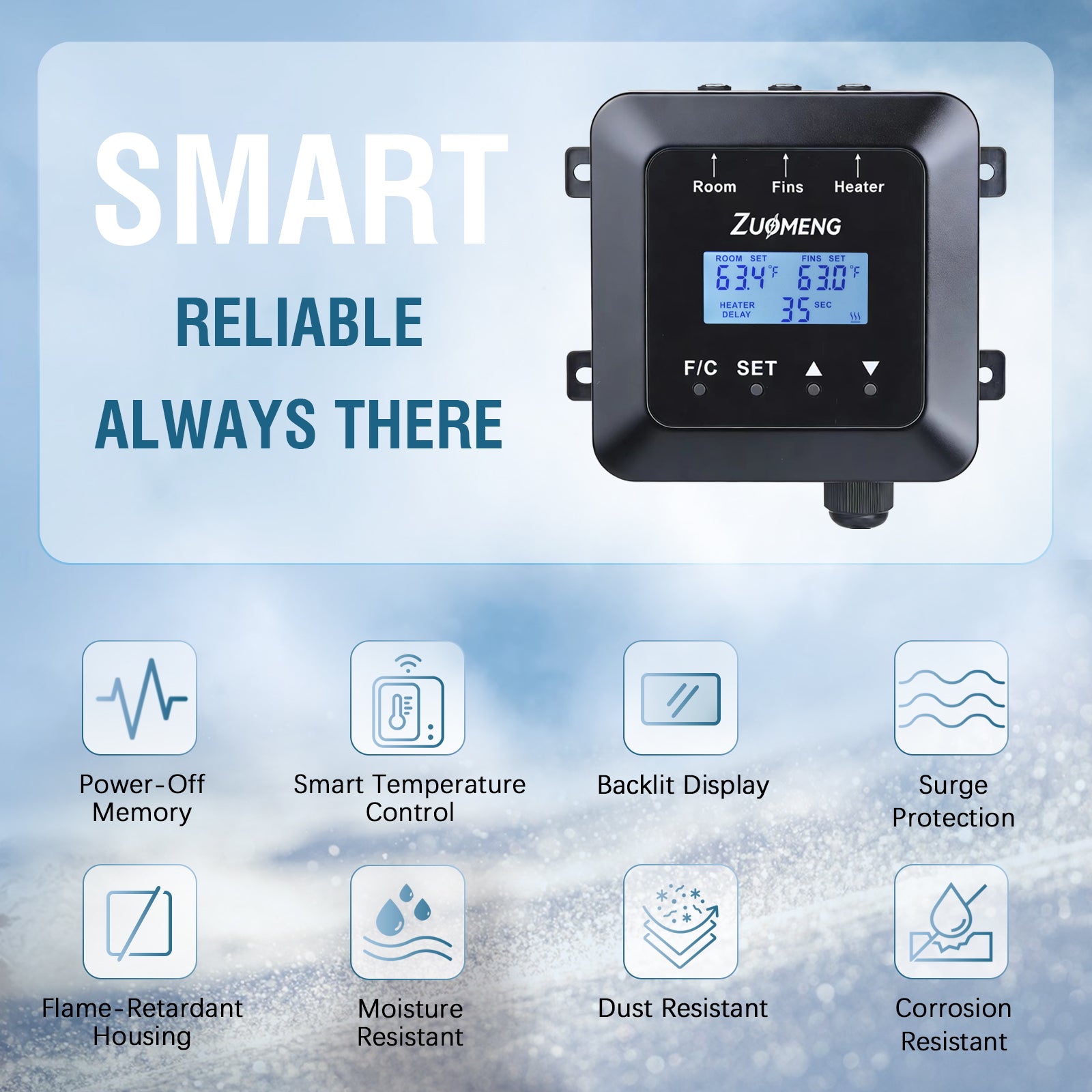 Walk-in Cooler Controller for Window AC Unit, Adjustable 33°F–65°F Temperature Control for Meat, Produce, Flowers and Beverages Storage