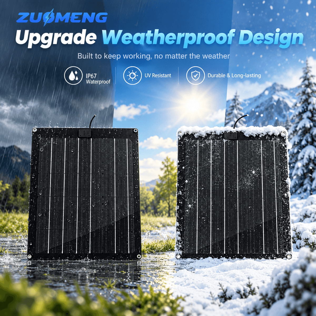 Solar Battery Charger Maintainer, Zuomeng 15W Solar Panel Kit for Dump Trailer Built-in Maintenance Pulse & Intelligent MPPT Charge Controller, Waterproof, Suitable for 12V Lead-Acid Battery