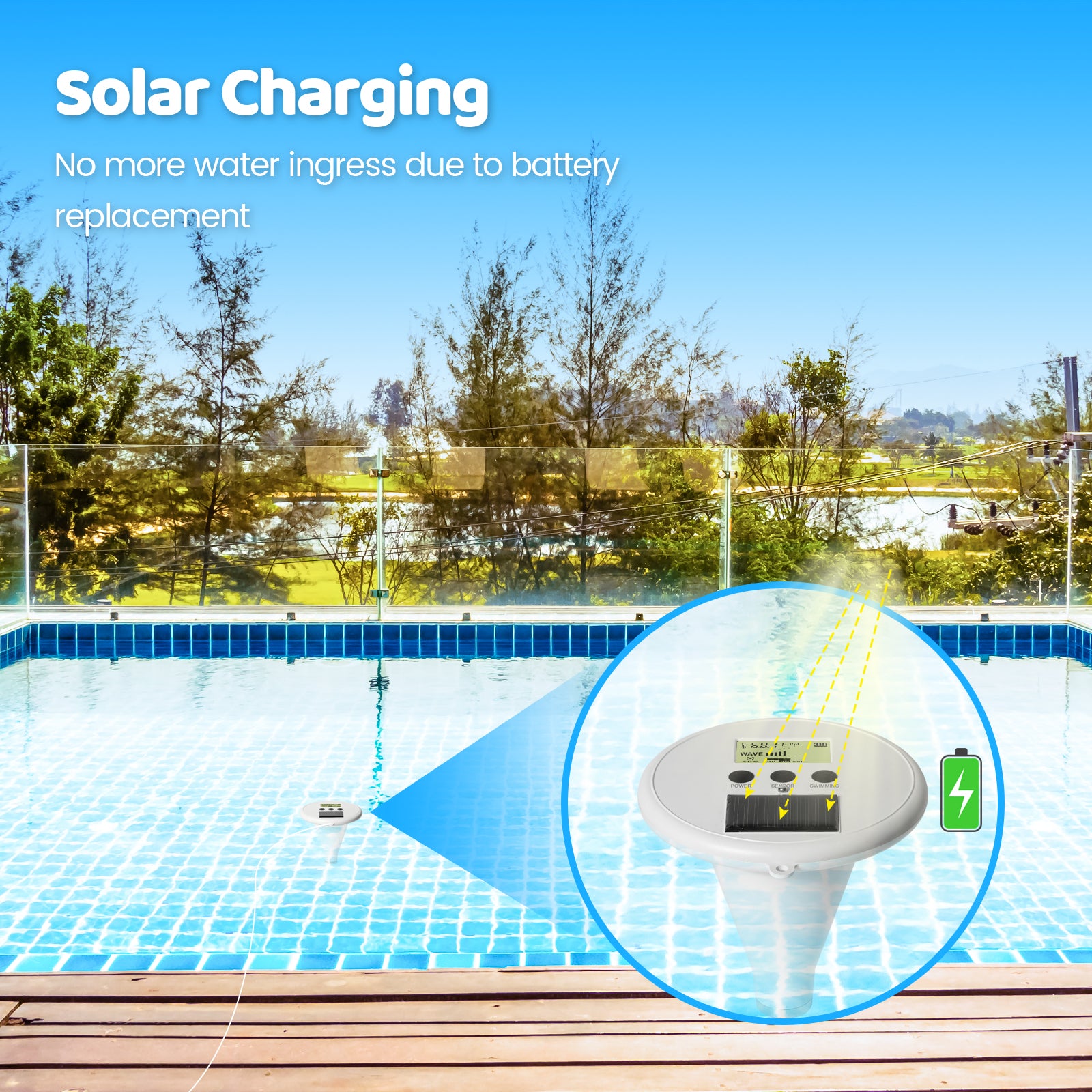 WiFi Pool Alarm, Zuomeng Solar Wave Pool Alarm with High Sensitivity, Smart App Control, Dual Alarming via Device & App, Offering Extra Protection for Your Kids and Pets