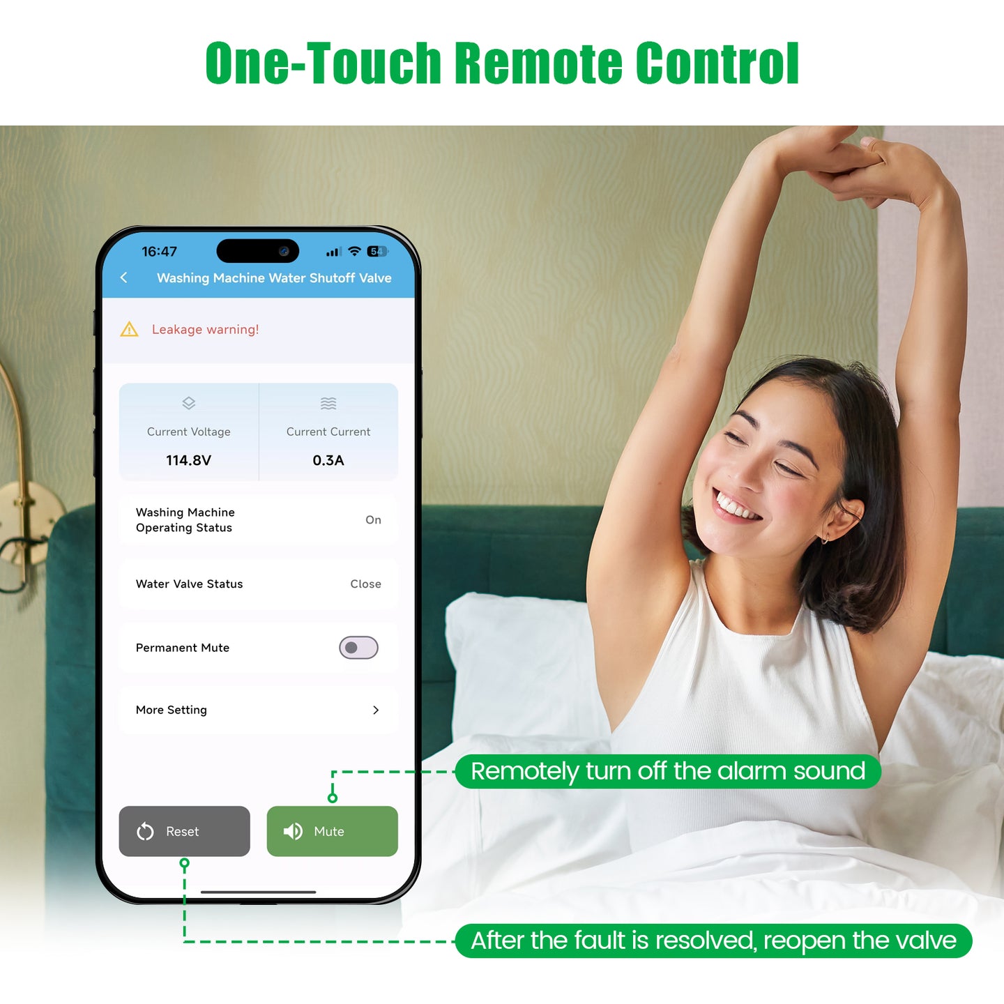 WiFi Smart Water Shutoff Valve with Leak Sensor, 3/4" Brass Valve & Extra Hose, Effortless Remote Control and Real-Time Water Leak Alerts via App