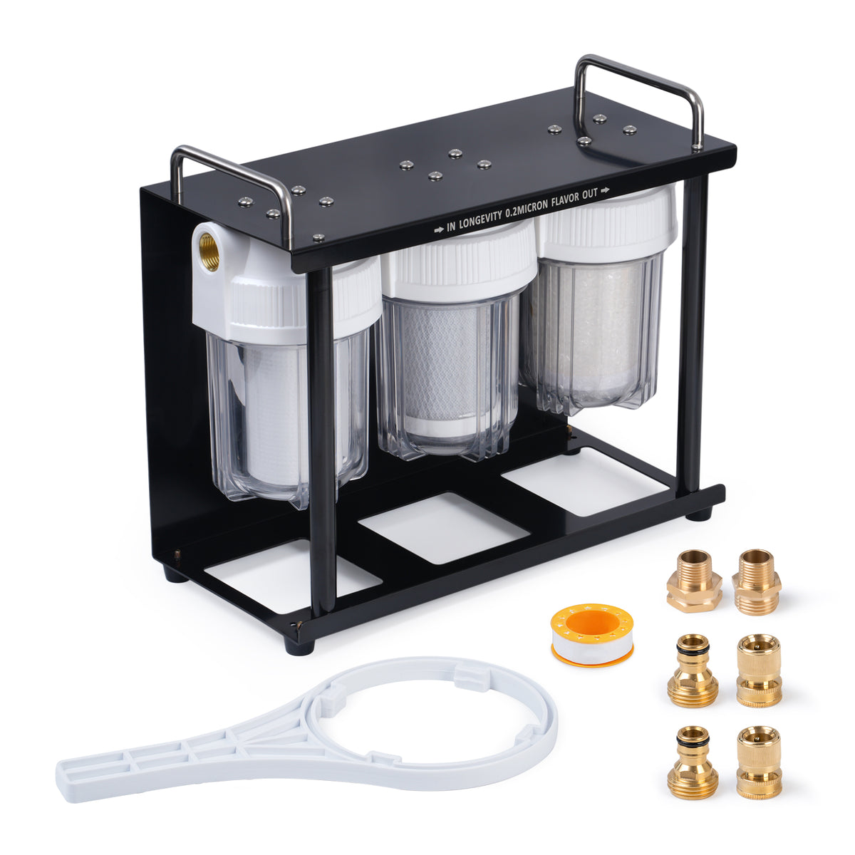 RV Water Filter System, 3-Stage Filtration Removes Chlorine, 5-Inch Standard Housing, 3/4" Hose Connector & Quick Connect – Replacement for Built-in Filters – for RV, Camper, Trailer, Yacht