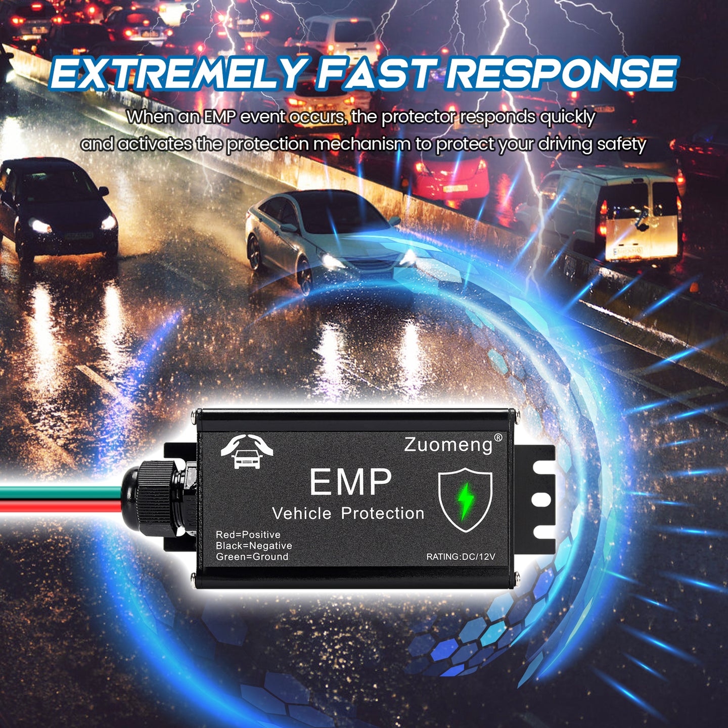 Vehicle EMP Protection, 12 Volt DC for Cars and Trucks, Lightning, Solar Flare & Surge Protection, 225,000 A